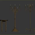 Vintage Metal Candelabra With Multiple Candle Arms Decorative Design And Matching Small Table