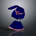 Blue Cheerleading Uniform with Top Skirt Red White Stripes on Sleeves Hem and Chest Logo