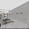 Modern Clothing Store Interior With Clothing Racks Hanging Clothes Sofa Plant And Lighting