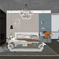 Modern Kids Room Interior With Astronaut Sticker Chandelier Bookshelf Orange Chair Bed And Toys Rug