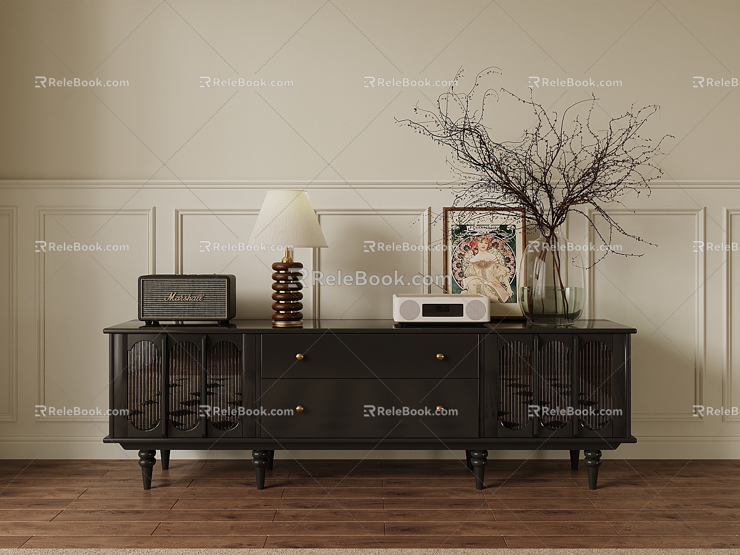 French Retro TV Cabinet 3d model