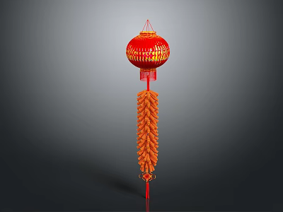 Elegant Red Lantern Home Furniture with Golden Decorative Details and Hanging Tassels 3d model