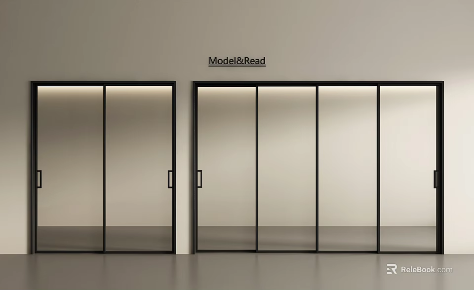 Modern Glass Sliding Doors With Black Frames For Sleek Interior Design 3d model