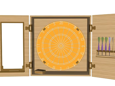 Dartboard Sports Equipment Set With Wooden Case Colorful Darts And Storage Rack 3d model