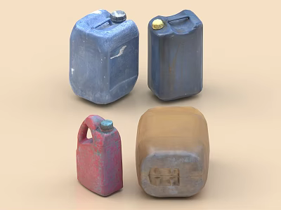 Blue Red and Brown Plastic Storage Containers with Handles and Caps for Household Supplies 3d model