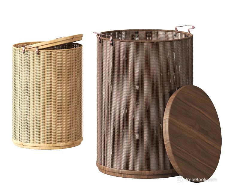 Stylish Storage Baskets With Lids In Bamboo And Woven Styles 3d model 