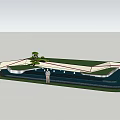 Modern Entrance Gate Design With Green Grass Water Pool And Small Tree