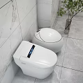 Modern Smart White Toilets Design With Digital Display Marble Walls And Green Plant