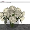 White Roses Arrangement In Transparent Glass Vase With Green Leaves On Gray Surface