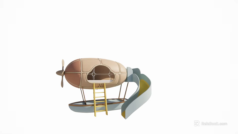 Fun Airship Shaped Kids Bed with Ladder and Slide for Children 3d model 