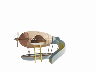 Fun Airship Shaped Kids Bed with Ladder and Slide for Children 3d model