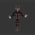 Cartoon Character In Black Costume With Horned Mask Metal Accents And Outstretched Hands
