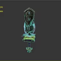 Magical Ancient Glowing Sword With Blue Runes And Gold Purple Pedestal