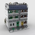 Brick Multi Story Building Model With Windows Doors Steps Bench And Tree Decorations