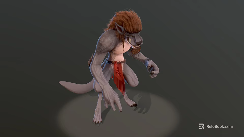 3D Rendered Fantasy Mythical Creature With Brown Mane Gray Body And Red Sash 3d model 