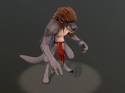 3D Rendered Fantasy Mythical Creature With Brown Mane Gray Body And Red Sash 3d model