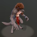 3D Rendered Fantasy Mythical Creature With Brown Mane Gray Body And Red Sash