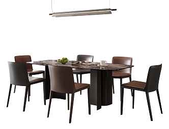 Modern Italian Dining Table and Chair Combination Leather Dining Chair Type Chandelier Dining Table Ornaments Fruit Rock Plate Dining Table 3d model