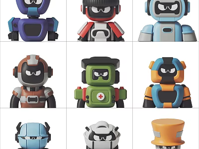 Colorful Robot Sculpture Collection With Various Designs Different Colors And Cartoon Characters 3d model