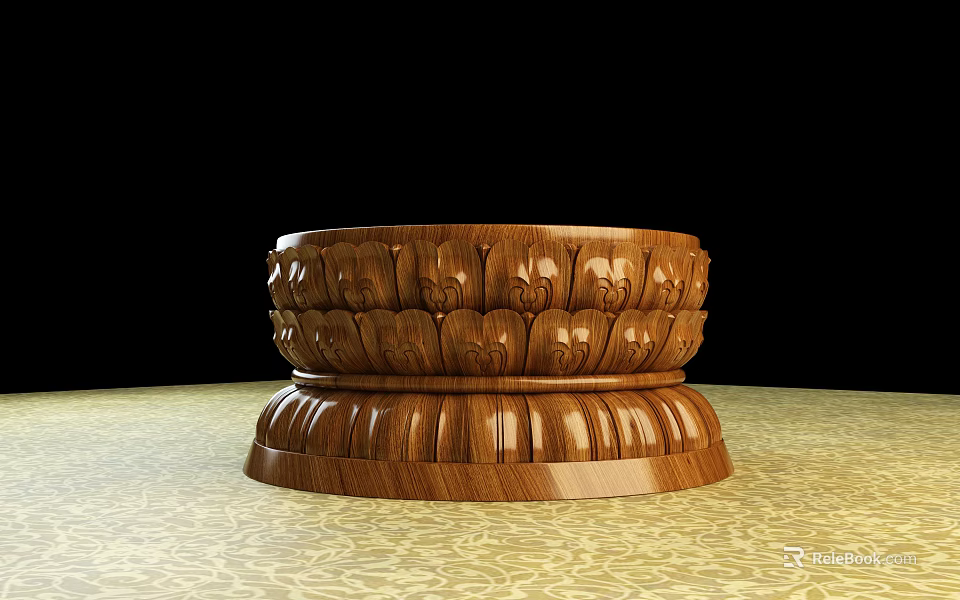Wooden Sculpture Carving With Intricate Floral Motifs And Round Layered Base 3d model 