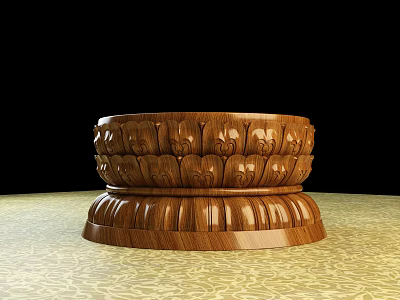 Wooden Sculpture Carving With Intricate Floral Motifs And Round Layered Base 3d model