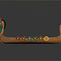 Two Traditional Wooden Decorative Watercraft With Multiple Oars And Ornate Details