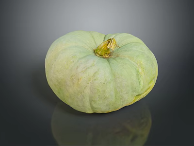 Organic Fresh Green Pumpkin With Smooth Surface On Dark Reflective Background 3d model
