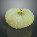 Organic Fresh Green Pumpkin With Smooth Surface On Dark Reflective Background