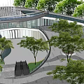 Modern Landscape Bridge With Curved Walkway Trees And Green Open Space