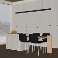 Modern Dining Table Set With Wooden Top Black Chairs And White Cabinets