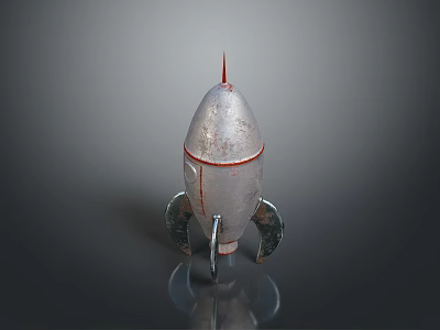 Silver Rocket Model With Red Stripe And Three Engines On Shiny Surface 3d model