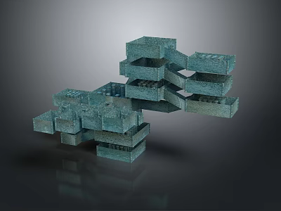 Abstract 3D Architectural Model With Stacked Gray Concrete Block Structure 3d model