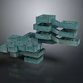 Abstract 3D Architectural Model With Stacked Gray Concrete Block Structure 3d model