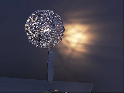Modern Wire Spherical Table Lamp with Illuminating Light Projection on Background Wall 3d model