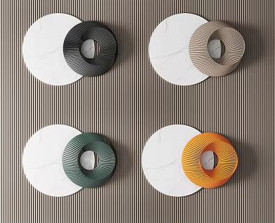 Circular Wall Decor with Wavy Texture Inner Rings and White Outer Circles in Multiple Colors 3d model