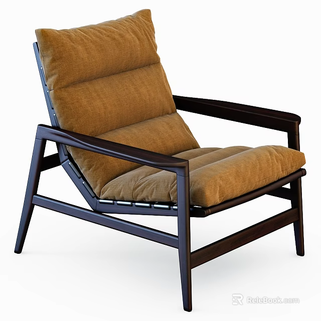 Comfortable Brown Cushioned Leisure Chair With Dark Wooden Frame Modern Design 3d model 