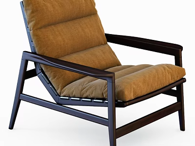 Comfortable Brown Cushioned Leisure Chair With Dark Wooden Frame Modern Design 3d model