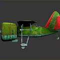 Aerospace Biplane Model Featuring Green Red Wings Propeller And Gray Background
