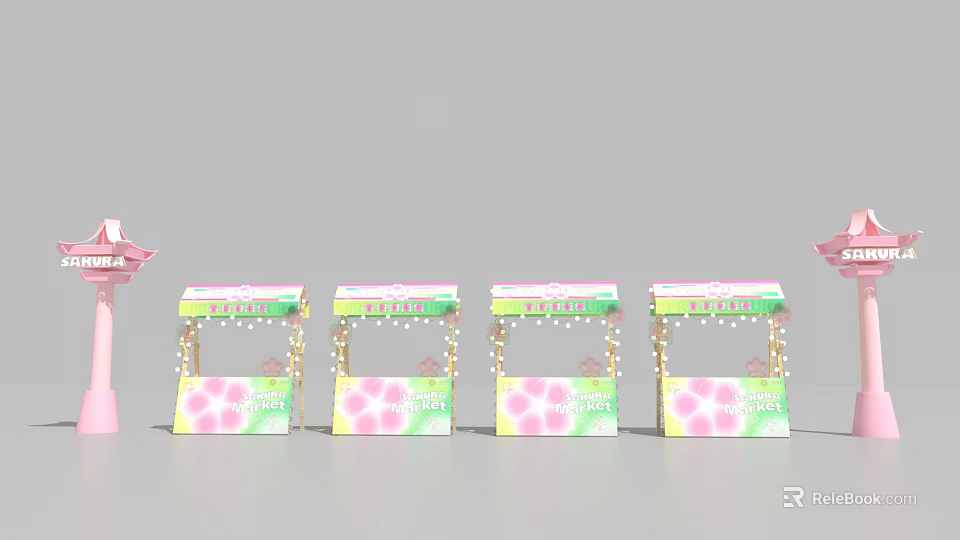 Tea Break Area With Green Pink Decor Canopy Structure And Polka Dot Patterns 3d model