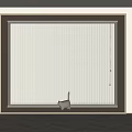 Neutral Toned Vertical Blinds Covering Large Window in Cozy Interior with Small Cat