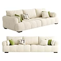 Modern Beige Two Seater Sofa With Cozy Stitched Design And Green White Pillows