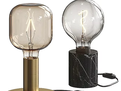 Modern Table Lamps with Gold Metal and Black Marble Bases and Transparent Glass Bulbs 3d model