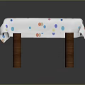 Modern Desk With Colorful Polka Dot Tablecloth And Wooden Legs