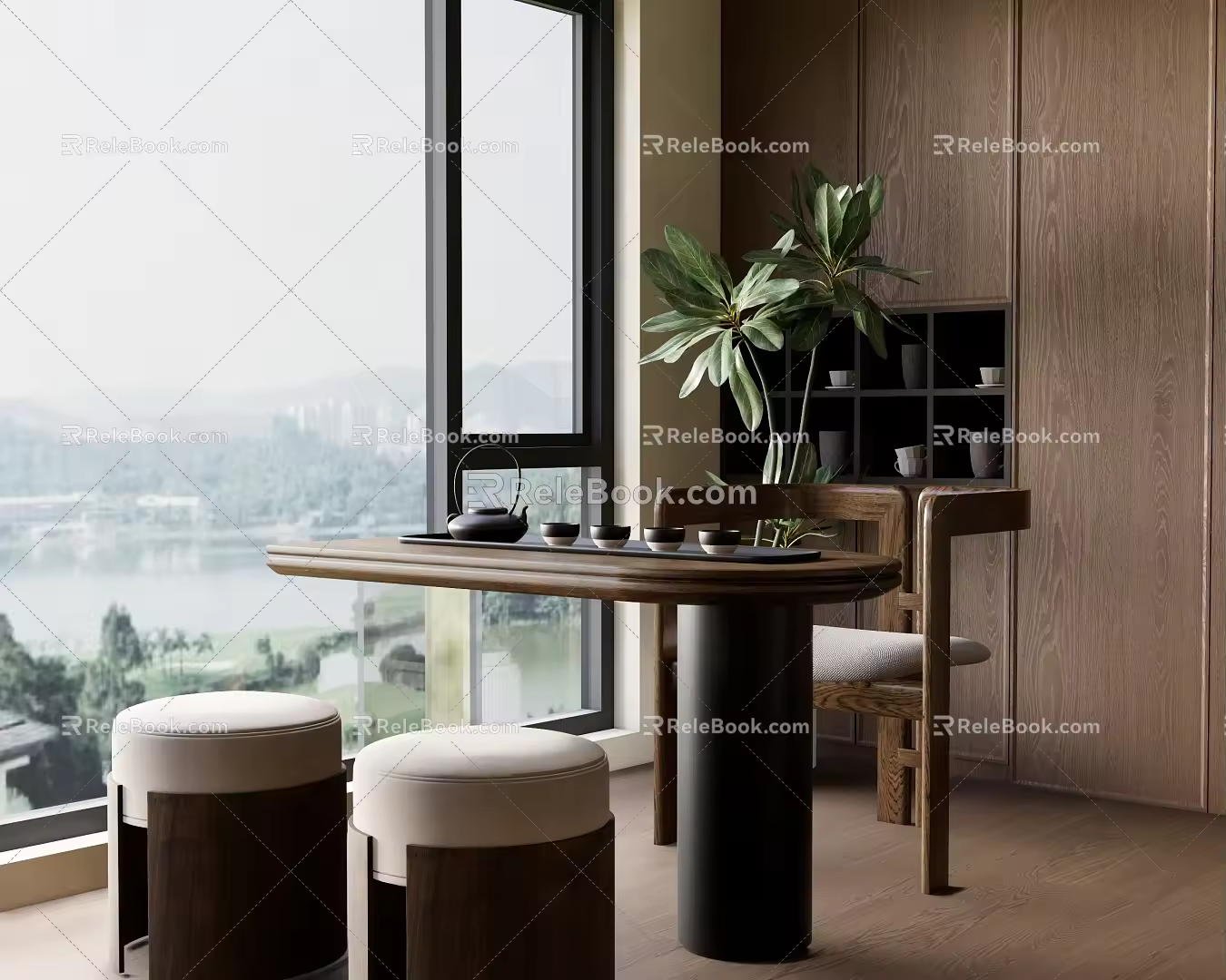 Modern tea table and chair balcony tea table and chair combination 3d model