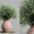 Bonsai Potted Plant with Lush Green Leaves in Striped Terracotta Pot for Home Decor