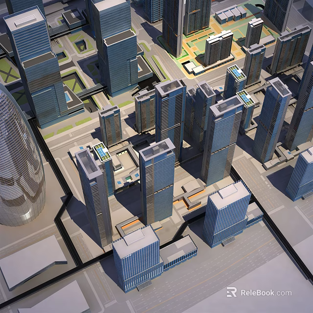Modern High Rise Office Buildings In Urban Cityscape With Glass Facades 3d model 