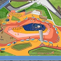 Children's Playground With Colorful Ground Maze Water Pool Trees And Interactive Areas