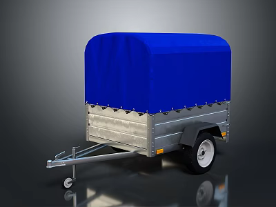 Aluminum Cargo Trailer With Blue Cover And Wheel Hitch For Transport 3d model