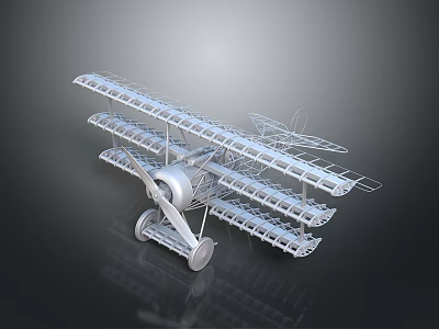 Vintage Biplane Model Featuring Detailed Metal Structure And Multiple Wings 3d model