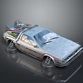 Low Poly Silver Sci Fi Car Model With Gull Wing Doors And Retro Futuristic Design